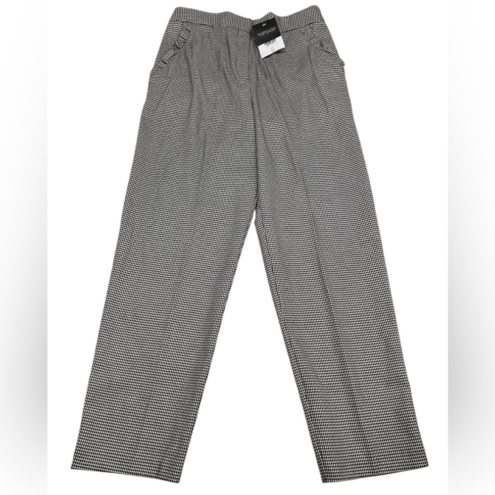 TOPSHOP / Black & Cream Houndstooth Trousers with Ruffle Pockets / Size 6 / NEW